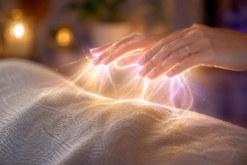 Hands giving Reiki energy healing