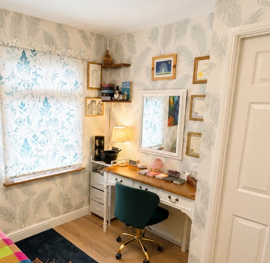 Treatment room prepared for a Reiki session
